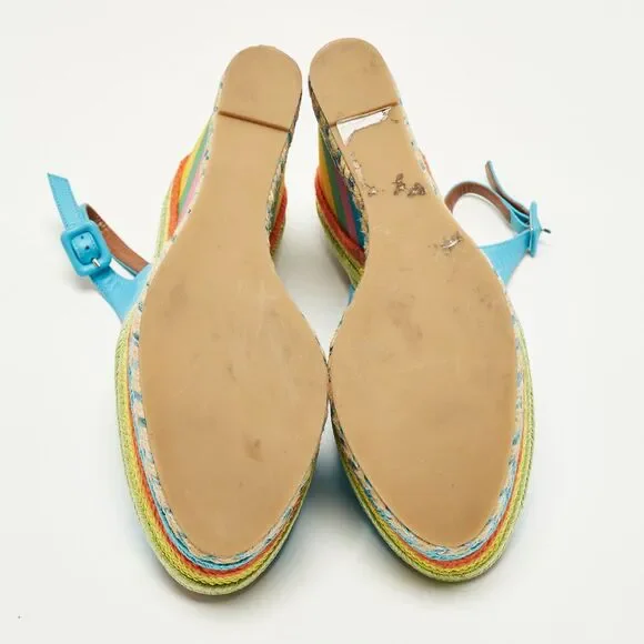 Valentino Size 41 Multicolor Leather Slingback Wedge Sandals - Picture 7 of 7